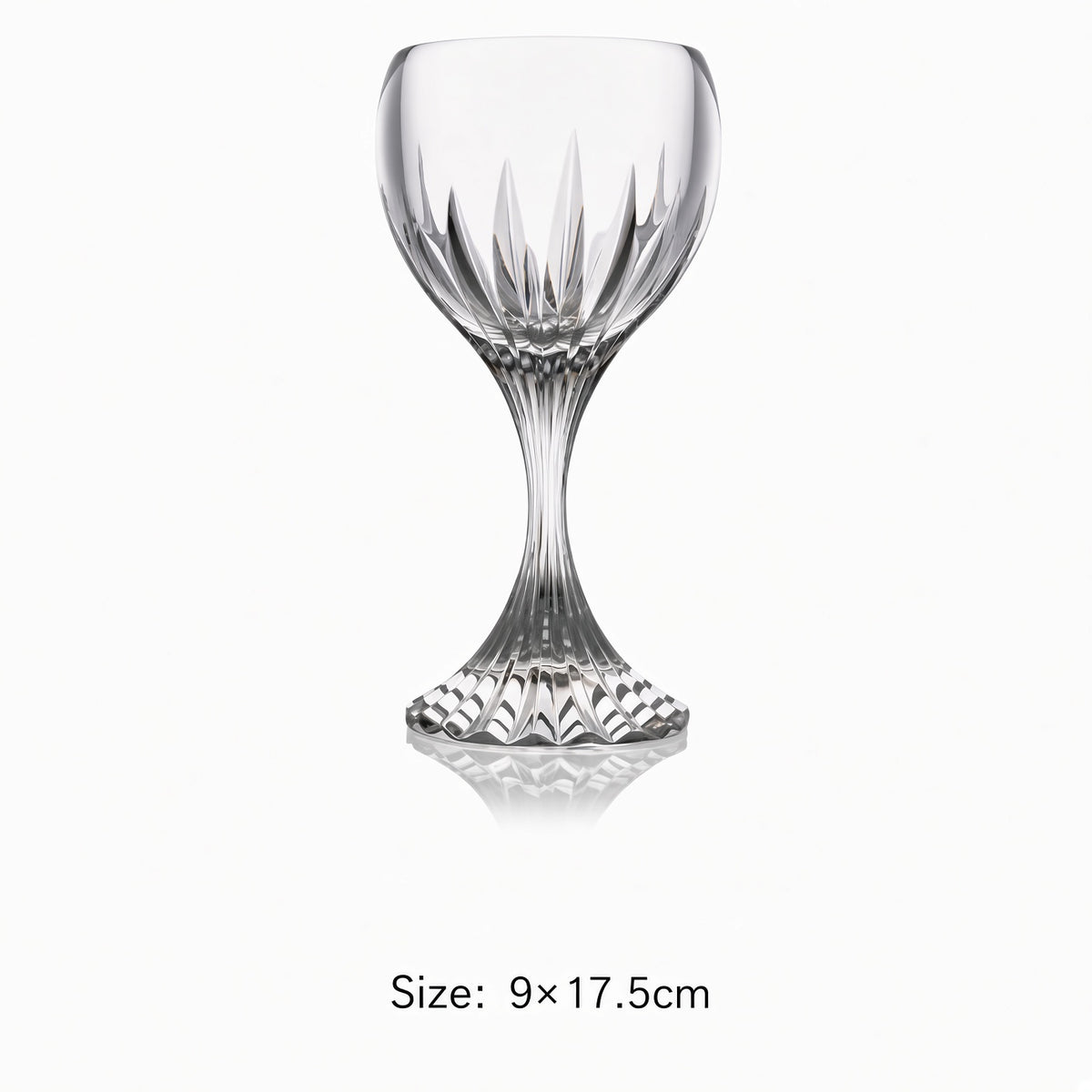 Classic cut stemmed glass size measurement and product specification view