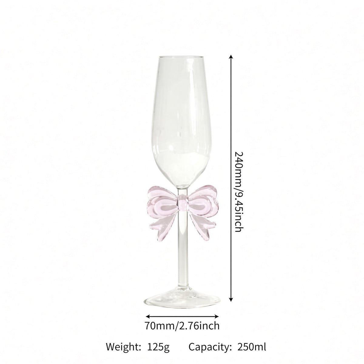 Bowknot stemmed glass size measurement and product specification view