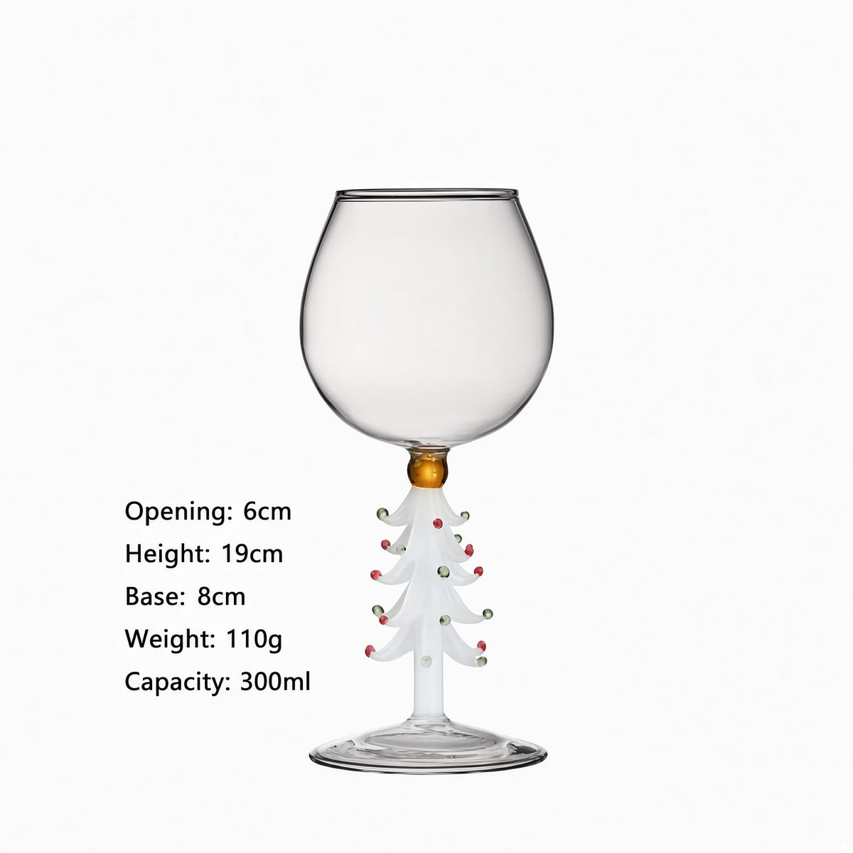 Christmas tree stemmed glass size measurement and product specification view