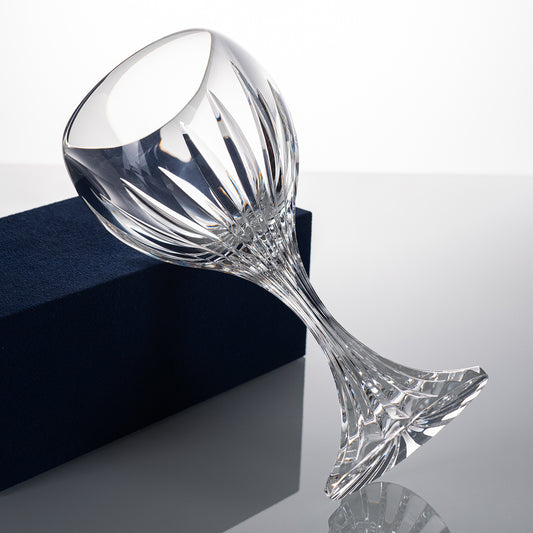 Classic cut stemmed glass tilted view showing decorative glass texture