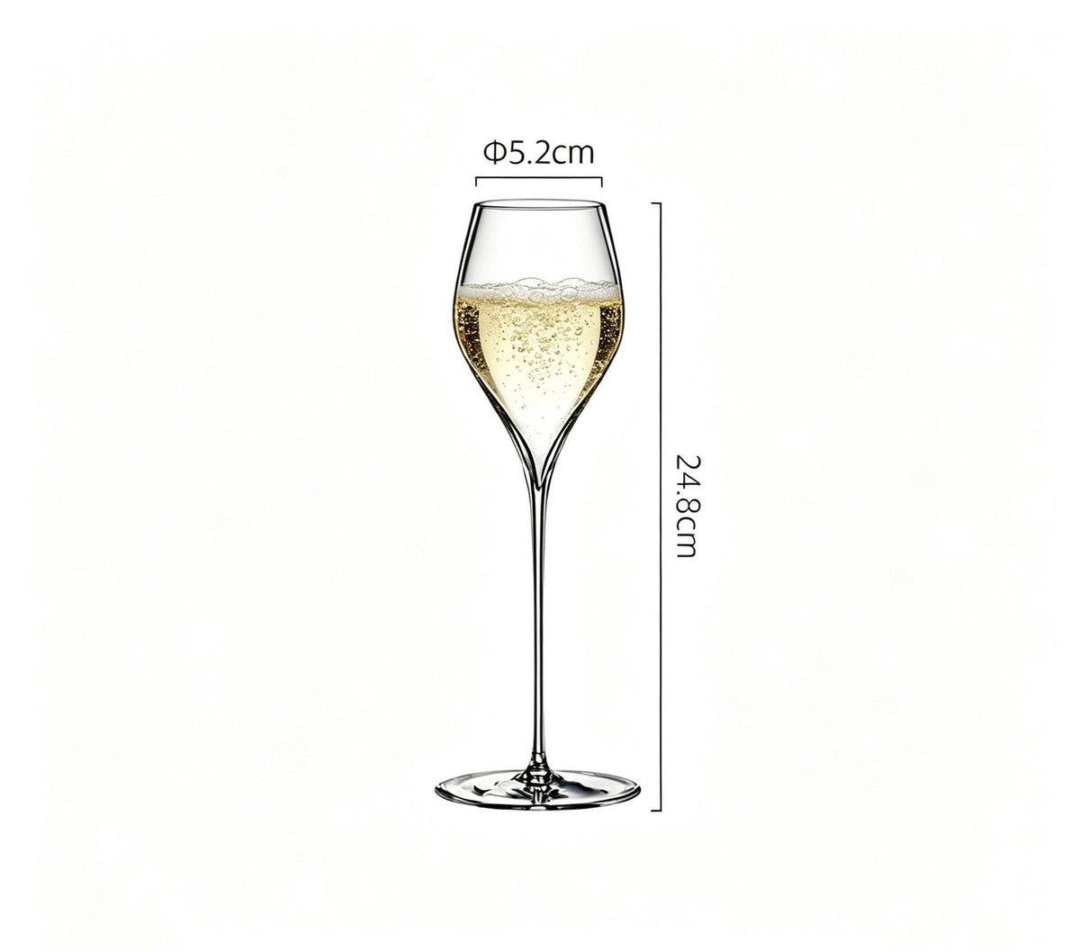 Elegant stemmed glass size measurement and product dimension view