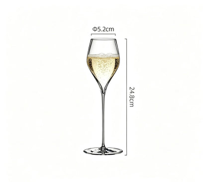 Elegant stemmed glass size measurement and product dimension view