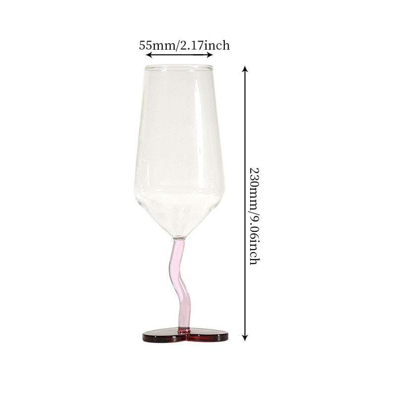 Tall heart design stem glass product view with size measurement details