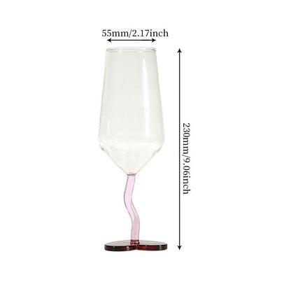 Tall heart design stem glass product view with size measurement details