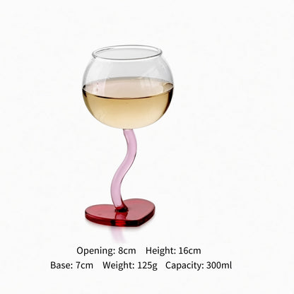 Heart design stem glass size measurement and product specification view