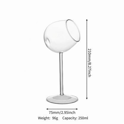 Tilted rim stemmed glass size measurement and product dimensions