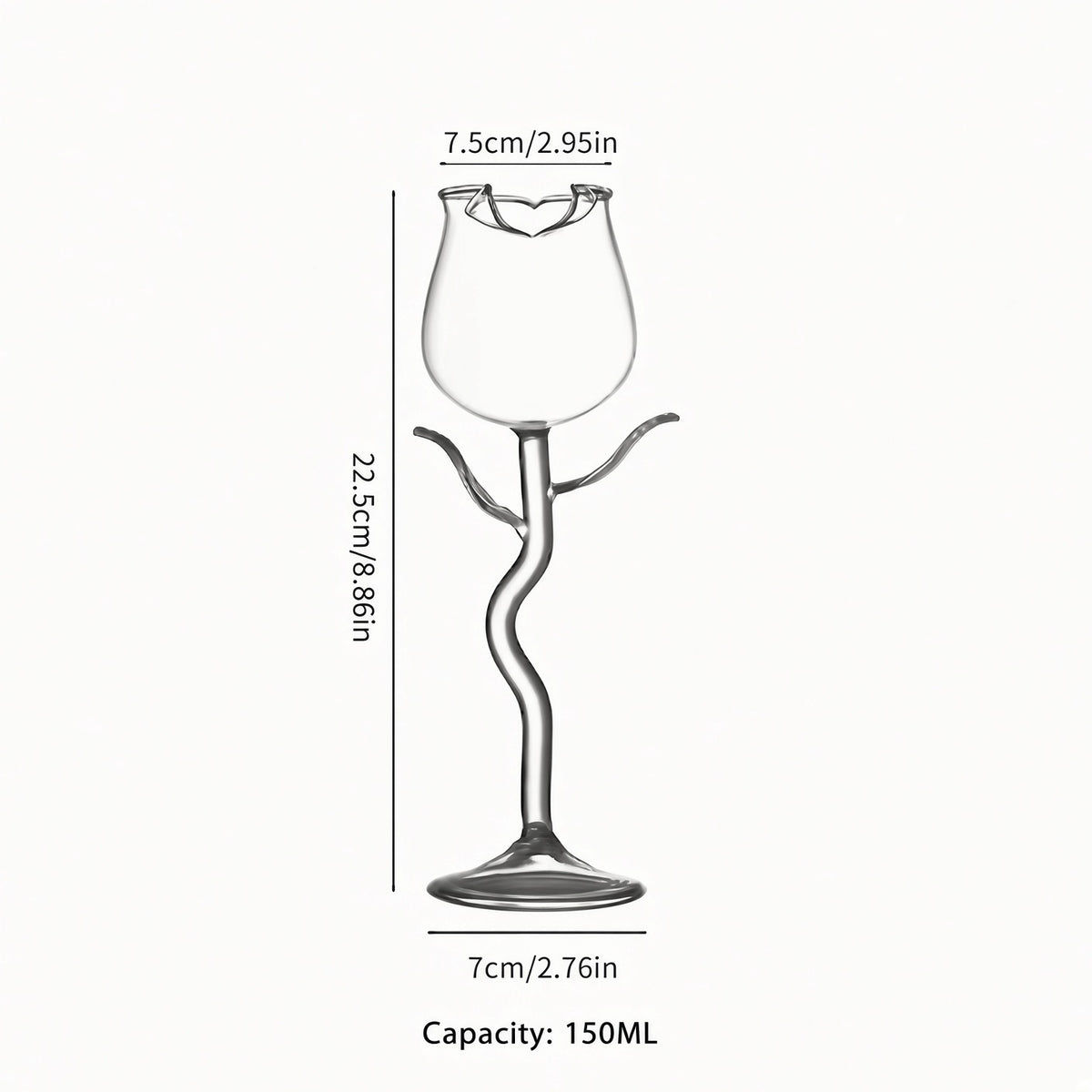 Twisted stem flower shaped glass size measurement information