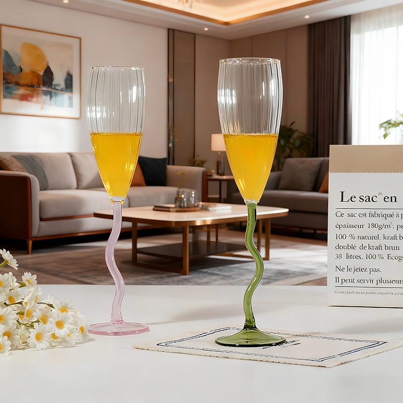 Twisted stem glass used for beverage serving and dining decoration