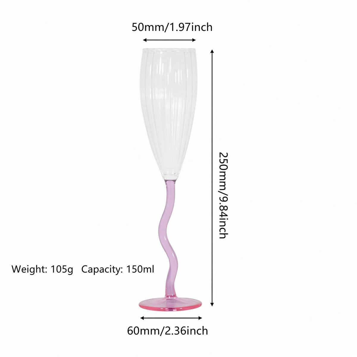 Twisted stem tall glass size measurement information
